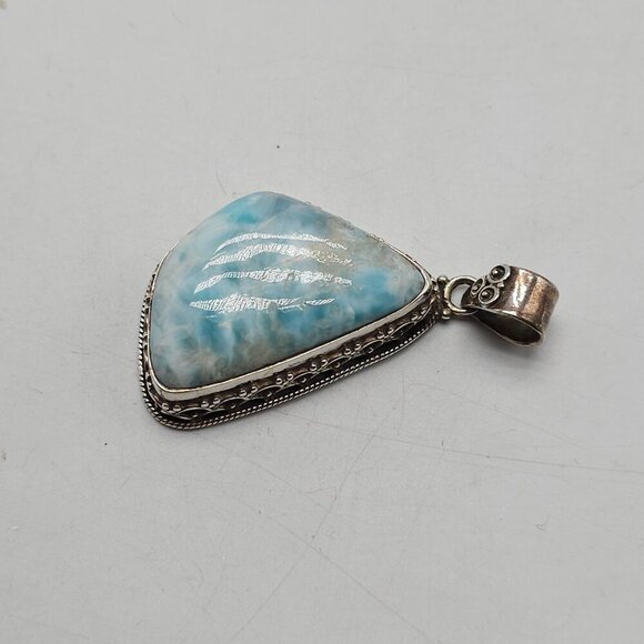 Blue Larimar Sterling Silver Pendant Vintage Dominican 15.88g - Picture 3 of 7